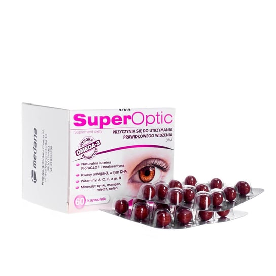 SuperOptic suplement diety, przyczynia się do utrzymania prawidłowego widzenia, DHA, 60 kapsułek Medana Pharma