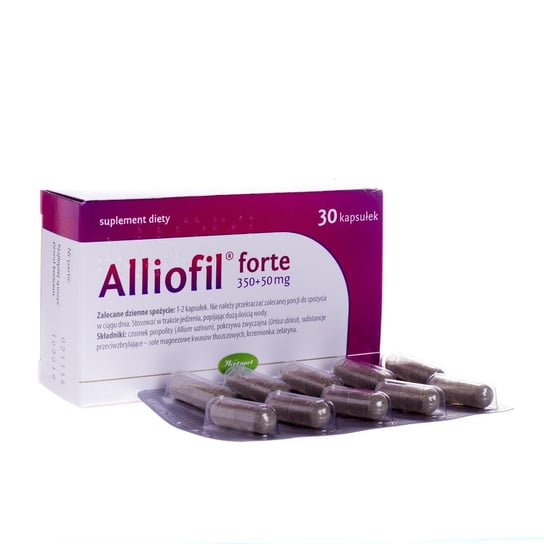 Suplement diety, Alliofil forte 350 + 50 mg, wspomaga górne drogi oddechowe, wspiera odporność, 30 kapsułek PZZ Herbapol S.A.