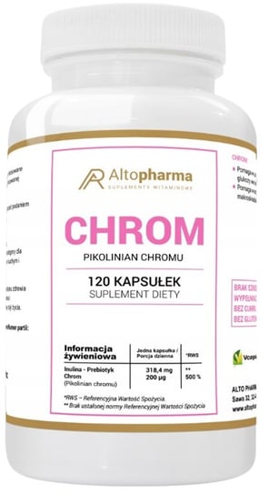 Suplement diety, Altopharma, Chrom, Pikolinian Chromu 200µg + Prebiotyk, 120 Kaps. ALTO PHARMA