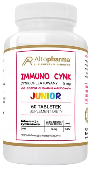Suplement diety, Altopharma, Cynk Do Ssania 5mg Junior, 60 Tabletek ALTO PHARMA