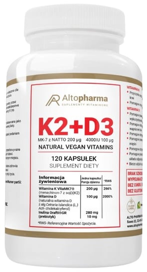 Suplement diety, Altopharma, Witamina K2 Vitamk7 200μg + D3 4000iu Prebiotyk Vege, 120 Kaps. ALTO PHARMA