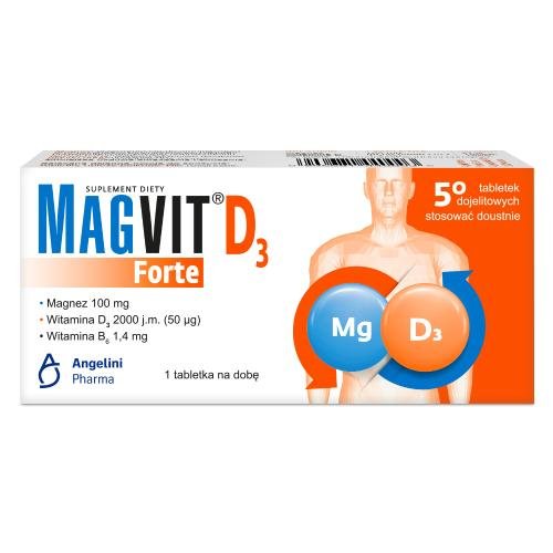 Suplement diety, Angelini Pharma, Magvit Forte D3, 50 tabletek dojelitowych Angelini Pharma