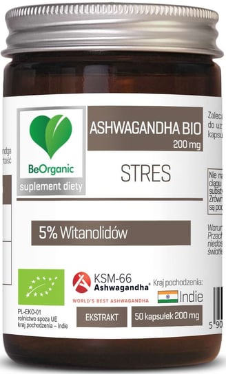 Suplement diety, Ashwagandha KSM-66® 5% BIO, 200mg BeOrganic 50 kaps BeOrganic