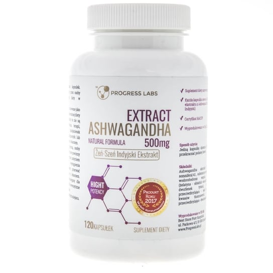 Suplement diety, Ashwagandha PROGRESS LABS, 500 mg, 120 kapsułek Progress Labs