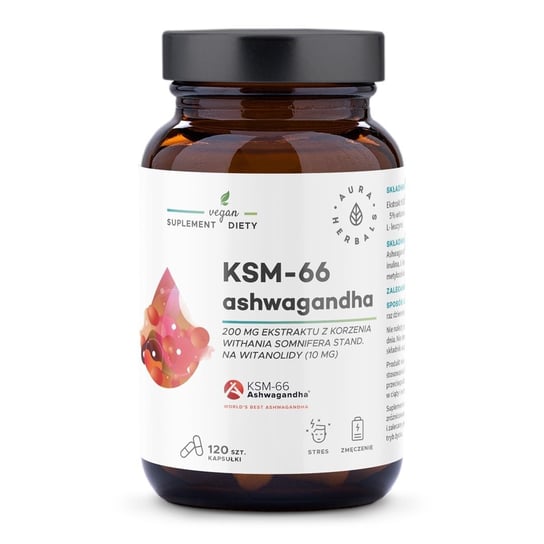 Suplement diety, Aura Herbals, Ashwagandha KSM-66 Korzeń 200 mg, 120 kaps. Inna marka