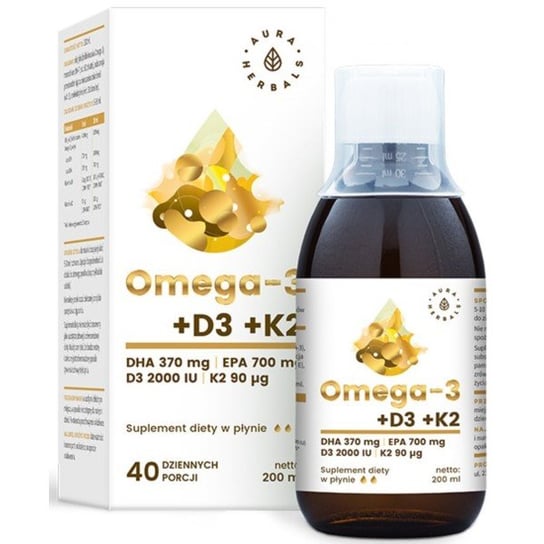 Suplement diety, Aura Herbals, Omega-3 + D3 + K2MK7, 200 ml Aura Herbals