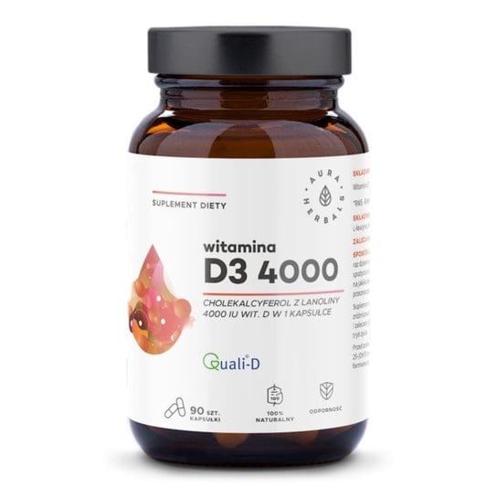 Suplement diety, Aura Herbals, Witamina D3 4000 90 k z lanoliny, 38,7 g Aura Herbals