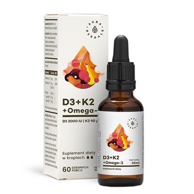 Suplement diety, Aura Herbals, witamina D3 + K2 + Omega-3, 30 ml Aura Herbals