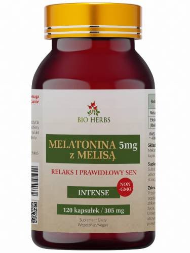Suplement diety, Bio Herbs, Melatonina 5mg Z Melisą Relaks I Prawidłowy Sen, 120 Kaps. Bio Herbs