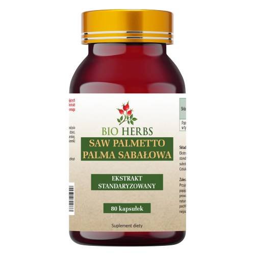 Suplement diety, Bio Herbs, Saw Palmetto Palma Sabałowa, Standaryzowana Zdrowa Prostata, 80 Kaps. Bio Herbs