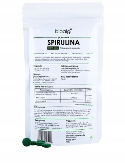 Suplement diety, Bioalgi, Spirulina tabletki, 500 mg, 800 tab. bioalgi