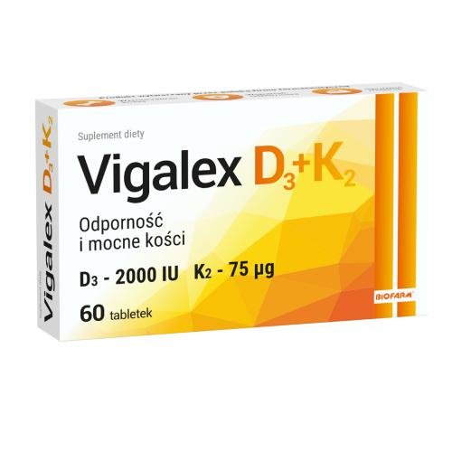 Suplement diety, Biofarm, Vigalex D3+K2 witaminy mocne kości, 60 tab. Biofarm