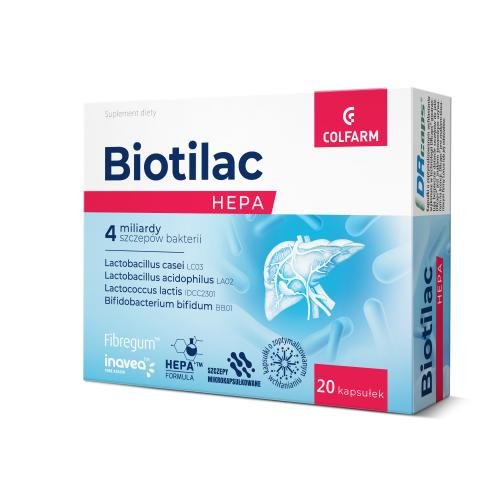 Suplement diety, Biotilac Hepa, probiotyk 20 kapsułek Colfarm