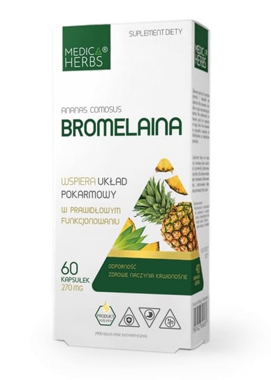 Suplement diety, Bromelaina 270mg 60 kapsułek Medica Herbs UKŁAD POKARMOWY Medica Herbs