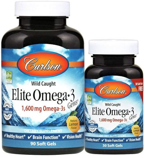 Suplement diety, Carlson Labs - Elite Omega-3, 1600mg, Cytryna, 90 + 30 kapsułek miękkich Carlson Labs