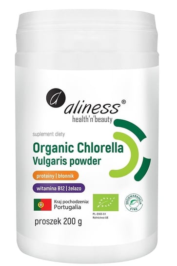 Suplement diety, Chlorella Vulgaris Organic proszek, 200 g, Aliness Aliness