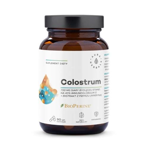 Suplement diety, Colostrum 700mg + BioPerine, 90kaps. Aura Herbals