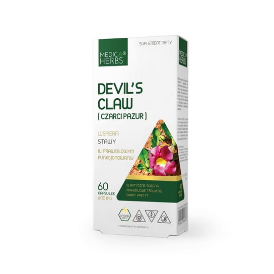 Suplement diety, Devil's claw (czarci pazur) 600 mg Medica Herbs STAWY ŚCIĘGNA Medica Herbs