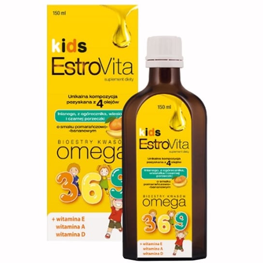 Suplement diety, EstroVita Kids Omega 3-6-9 dla dzieci 150 ml o smaku pomarańczowo bananowym ESTROVITA