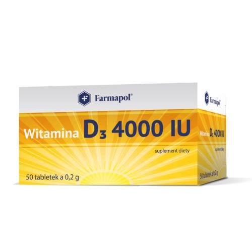 Suplement diety, Farmapol, Witamina D3 4000 Forte duża dawka mała tabletka, 50 szt. Farmapol