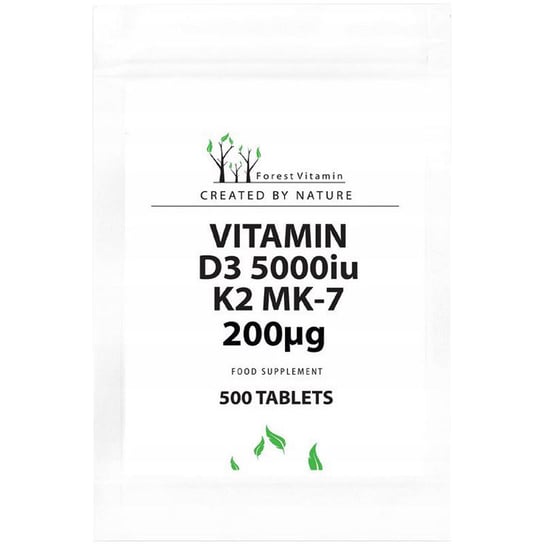 Suplement diety, Forest Vitamin, Vitamin D3 5000 IU K2 MK-7 200ug, 500 tab. Forest Vitamin