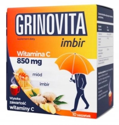 Suplement diety, Grinovita, Saszetki na grypę i przeziębienie Imbir, 10 sasz. Inna marka