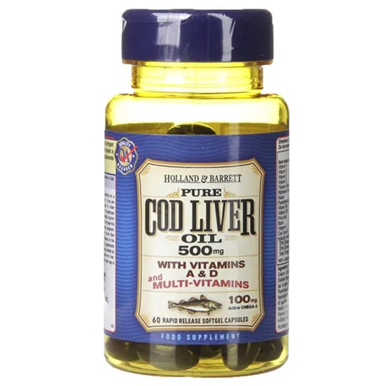 Suplement diety, Holland & Barrett Pure Cod Liver Oil 500mg With Vitamins 60caps Inna marka