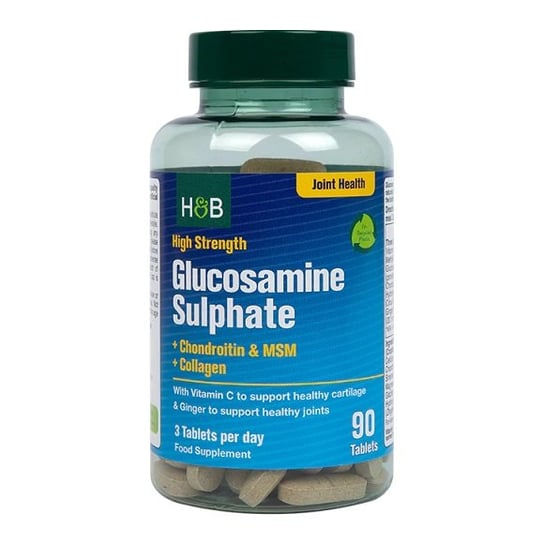 Suplement diety, Holland & Barrett - Siarczan Glukozaminy + Chondroityna & MSM + Kolagen, 90 tabletek Inna marka