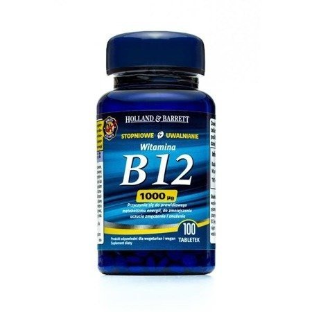 Suplement diety, Holland & Barrett Witamina B12 o przedłużonym uwalnianiu 100 Tabletek 1000 ug HOLLAND & BARRETT