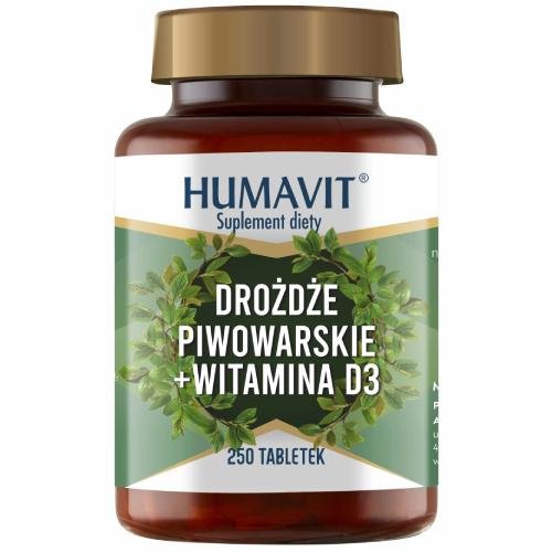 Suplement diety, Humavit, Drożdże piwowarskie + witamina D3, 250 tabl. Humavit