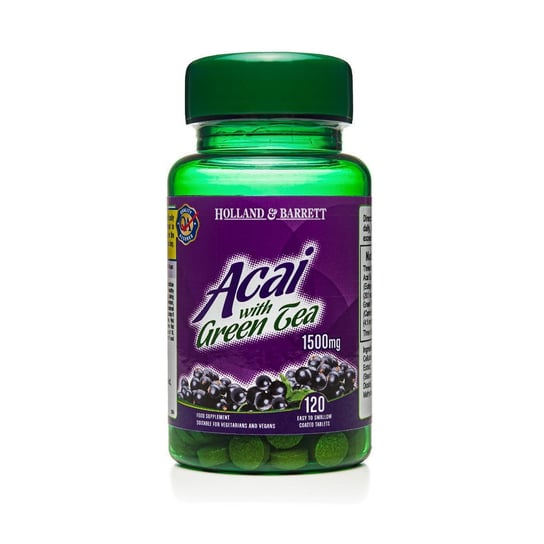 Suplement diety, Jagody Acai z zieloną herbatą HOLLAND&BARRETT, 1500 mg, 120 tabletek Inna marka