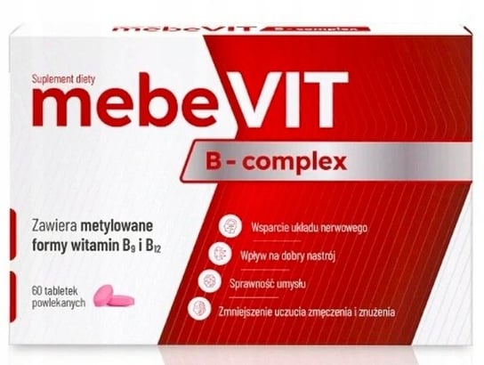 Suplement diety, MebeVIT, B-complex B12, B2, B6,B1,B5, B9, B3, 60 tab. Natur Produkt