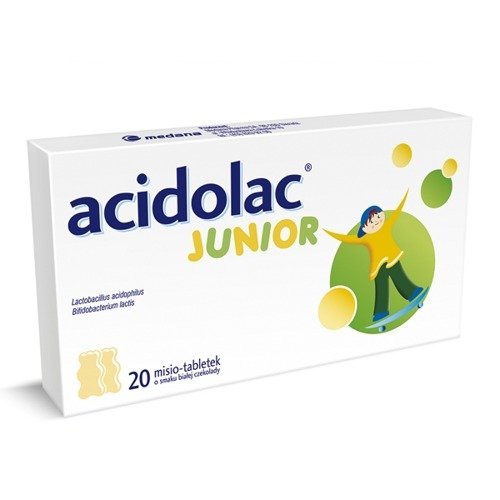 Suplement diety, Medana Pharma, Acidolac Junior, misio-tabletki o smaku czekoladowy, 20 tabletek Medana Pharma