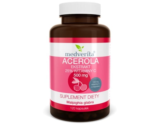 Suplement diety, Medverita, Acerola 25% 500 mg, 120 kapsułek Medverita