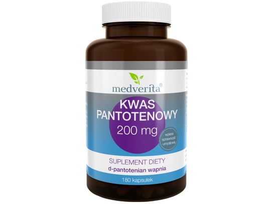 Suplement diety, Medverita, Kwas pantotenowy, 200 mg, 180 kapsułek Medverita