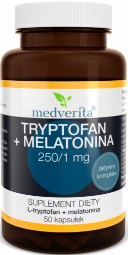 Suplement diety, Medverita, Tryptofan 250mg + Melatonina 1mg 50 kaps Medverita,
