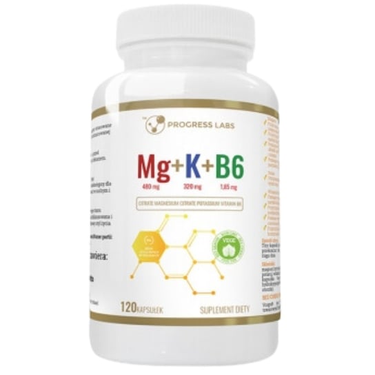 Suplement diety, Mg + K + Vit B6, Kompleks Witaminowy, 120 Kaps. Progress Labs