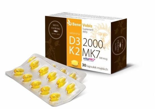 Suplement diety, Młyn Oliwski, Witamina D3 2000IU + K2 MK7 (vitaMK7®), Bene Vobis, 30 kapsułek Młyn Oliwski