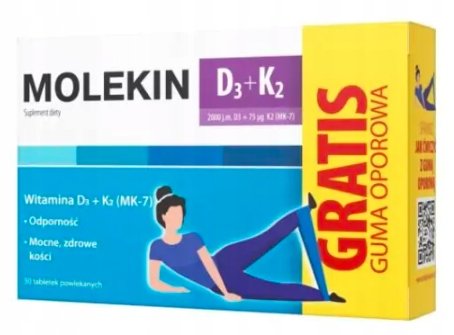 Suplement diety, Molekin D3 + K2 Witamina D I K + Guma Oporowa, 30 Tab. Inna marka