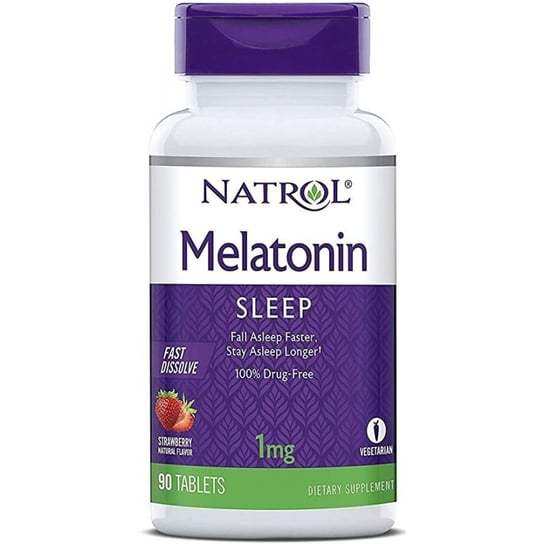 Suplement diety, Natrol Melatonina 1 mg szybkie uwalnianie 90 tabletek do ssania o smaku truskawkowym Natrol