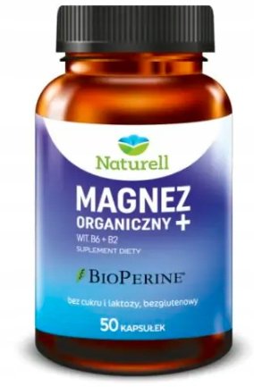 Suplement diety, Naturell, Magnez Organiczny Witamina B, 50 Kaps. Naturell