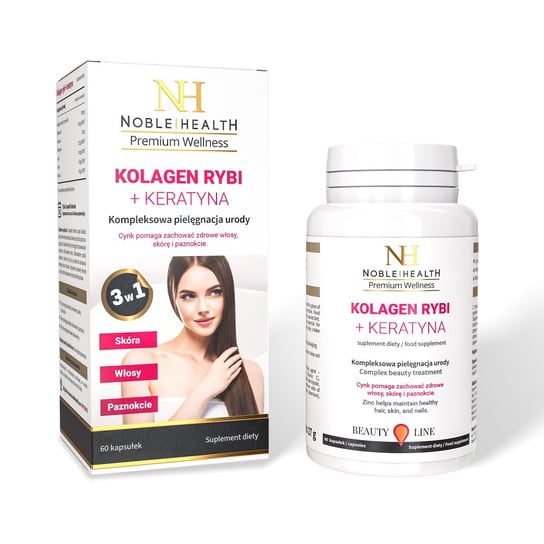 Suplement diety, Noble Health, Kolagen Rybi + Keratyną, 60 Kaps. Noble Health