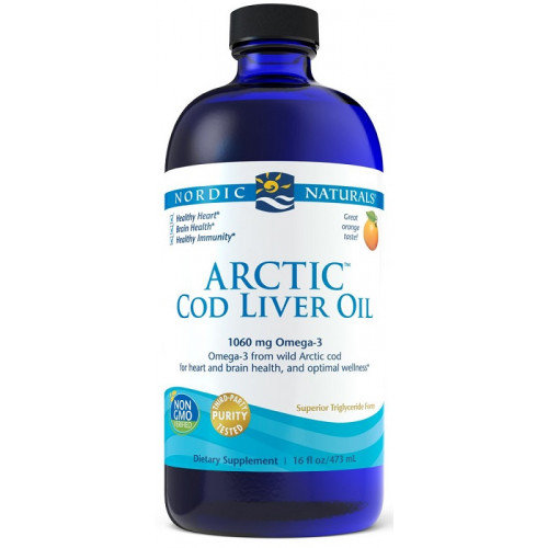 Suplement diety, Nordic Naturals Arcitc Cod Liver Oil tran olej z wątroby dorsza arktycznego 1060mg w płynie o smaku pomarańczowym 473ml Nordic Naturals