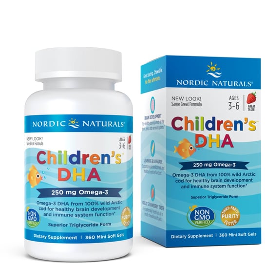 Suplement diety, Nordic Naturals Children's DHA 250mg 360 miękkich kapsułek o smaku truskawkowym Nordic Naturals