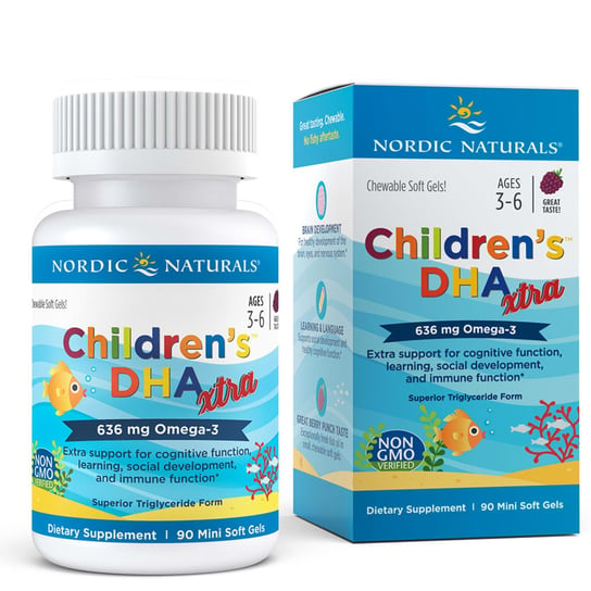 Suplement diety, Nordic Naturals Children's DHA XTRA 636 mg Omega-3 90 miękkich kapsułek o smaku jagodowym Nordic Naturals