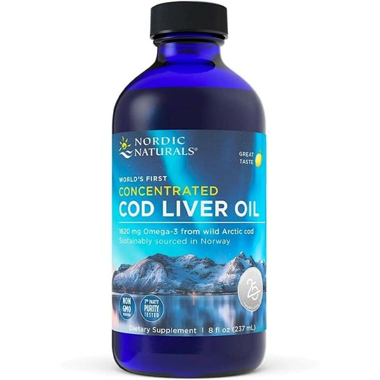 Suplement diety, Nordic Naturals Concentrated Arctic Cod Liver Oil (Skoncentrowany olej z wątroby dorsza) 1620 mg 237 ml o smaku cytrynowym Nordic Naturals