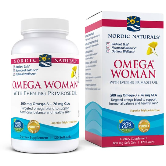 Suplement diety, Nordic Naturals Omega Woman 500mg Omega 3 i 76 mg GLA 120 kapsułek miękkich o smaku cytrynowym Nordic Naturals