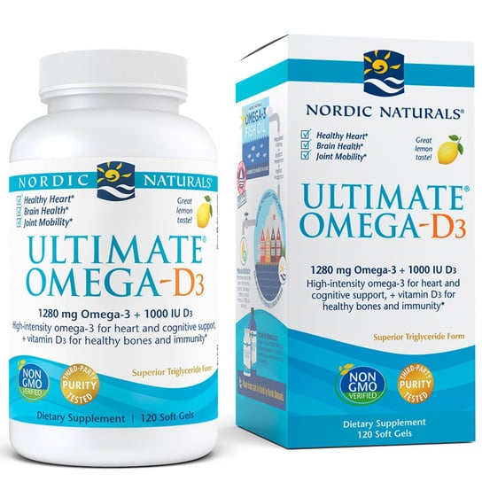 Suplement diety, Nordic Naturals Ultimate Omega z witaminą D3 120 miękkich kapsułek o smaku cytrynowym Nordic Naturals