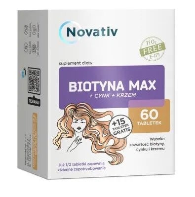Suplement diety, Novativ, Biotyna Max + Cynk + Krzem, 75 tab. Novativ