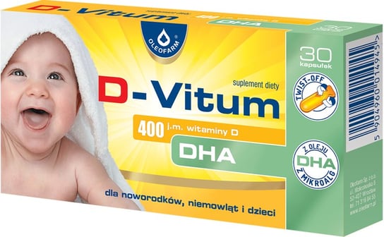 Suplement diety, Oleofarm, D-Vitum 400 j.m. witamina D + DHA dla niemowląt, 30 kapsułek Oleofarm